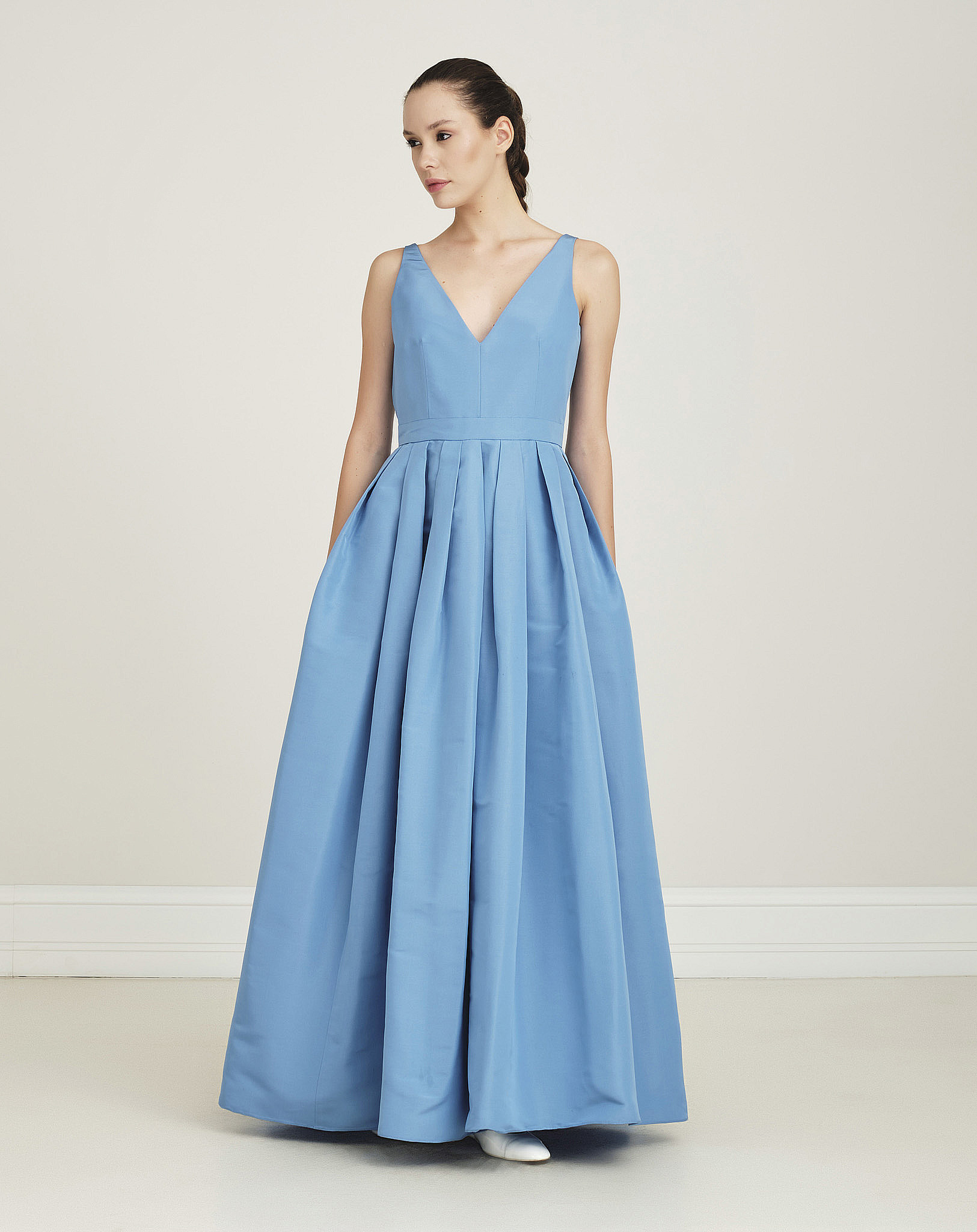 Alexander Mcqueen - Poplin V Neck Blue Dress  IT42